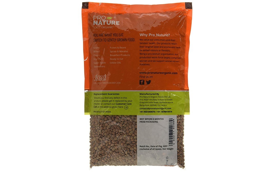 Pro Nature Organic Masoor Black Whole    Pack  500 grams